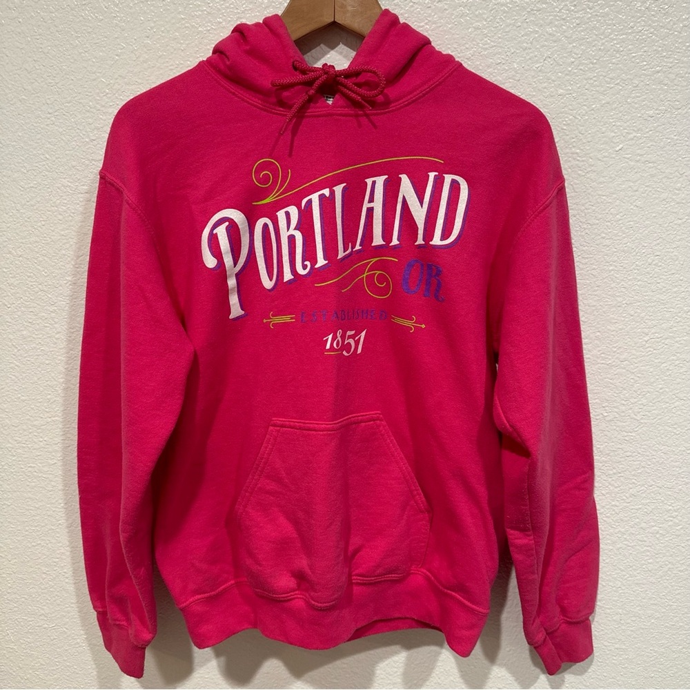 pink portland oregon city state long sleeve hoodie drawstring sweater jacket top